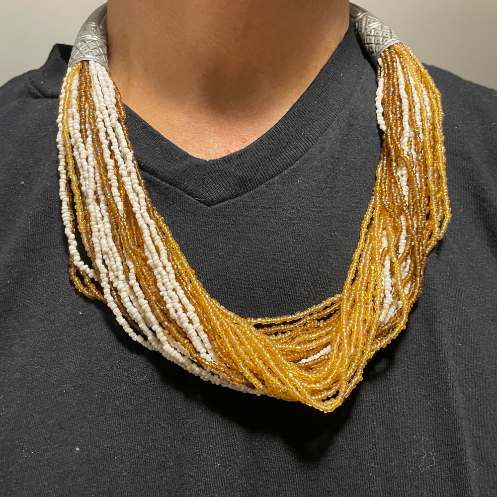 Silver and Gold Beaded Tribal Necklace
